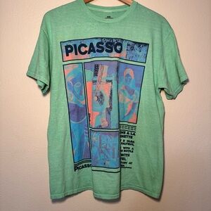 Picasso Graphic Art T-Shirt Green Cotton Short Sleeve Tee Size M